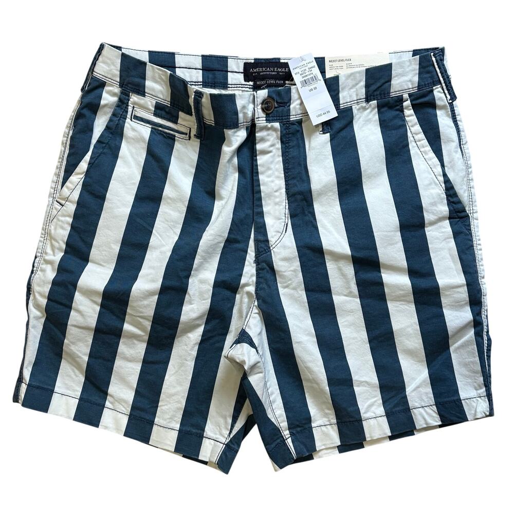 NWT American Eagle Outfitters Men Next Level Flex Slim Shorts Blue White Stripe